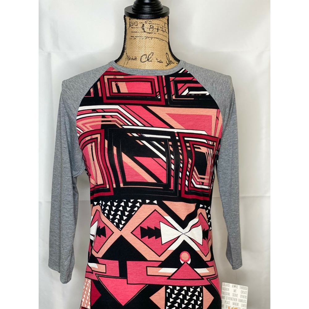 LuLaRoe Randy Baseball T Shirt Womens XS Multicolor Geometric 3/4 Sleeve Crew - Picture 7 of 11